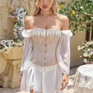ALIVILA Y FASHION Sz M Lace Trimmed Corset Top Lace Up Back Hook and Eye Closure